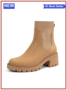 Chelsea Boots Platform Chunky Heel Lug Sole Slip On Ankle Booties